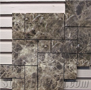Dark Emperador Polished Roman Pattern Mosaic,Spanish Dark Emperador Mosaic,Interlocking Polished Marble Mosaic Wall Tile, Marron , Dark Marron ,Brown Marble,Marron Brown Mosaic Tile ,