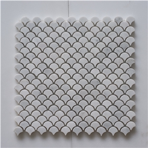 Italian White Carrara Fan-Shaped Mosaic , Carrara White Mosaic Pattern ,Marble Mosaic Pattern