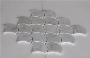 Italian White Carrara Fan-Shaped Mosaic , Carrara White Mosaic Pattern ,Marble Mosaic Pattern