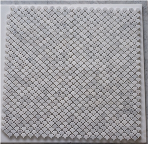 Italian White Carrara Fan-Shaped Mosaic , Carrara White Mosaic Pattern ,Marble Mosaic Pattern