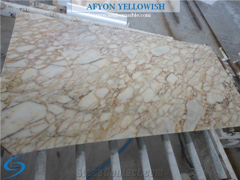 Afyon Yellowish Slabs & Tiles, Turkey White Marble, Turkish Marble, Polished Marble, Yellow, Yellow Veins, Afyon Marble
