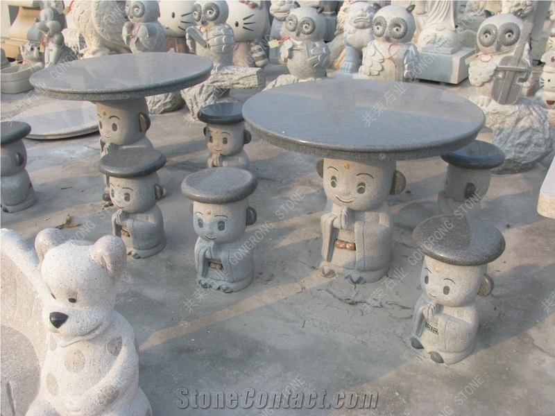 Stone Table and Chairs Sculpture