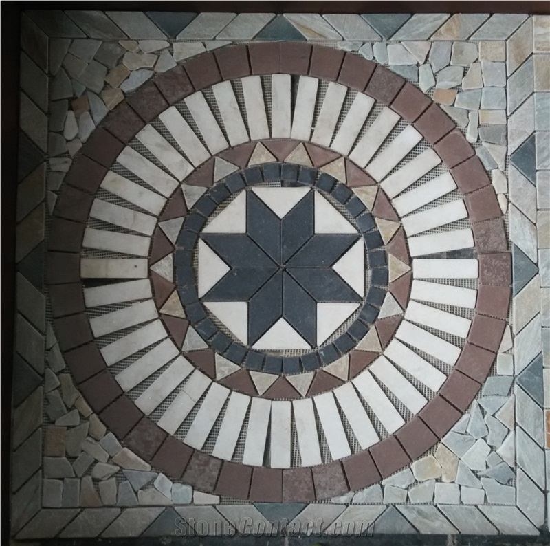 Slate + Granite Mosaic Flat Stones Floor Tiles in Different Pattern
