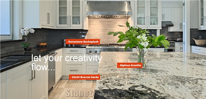 Coffee Brown Granite Perimeter Top, Alpinus White Granite Island Top