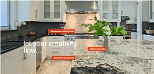 Coffee Brown Granite Perimeter Top, Alpinus White Granite Island Top