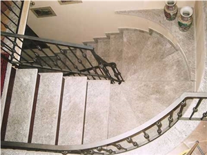 Steps and Risers in Beola Grigia with Coastline and Lapel with Wooden Rails