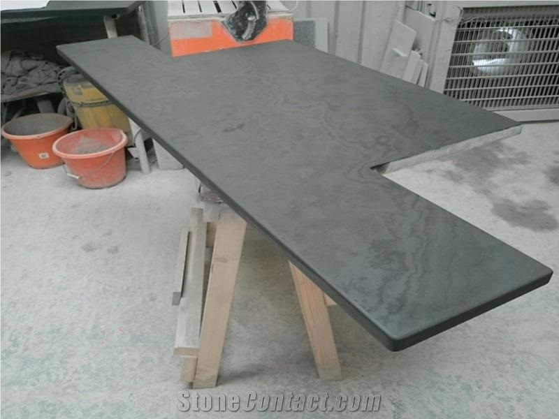 Brazilian Black Slate T Shape Honed Fireplace Hearth