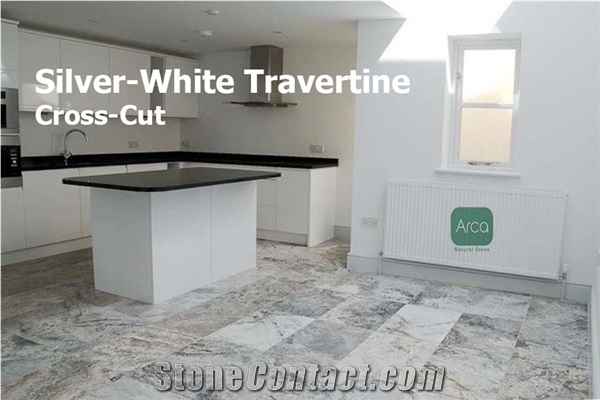 Arca White Silver Travertine Block