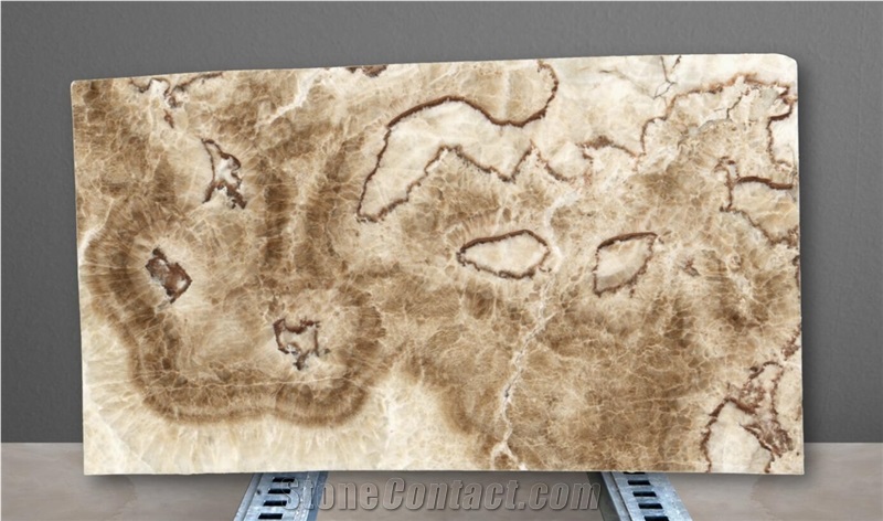 China Gold Wood Grain Onyx Bookmatched Polished Onix Slab