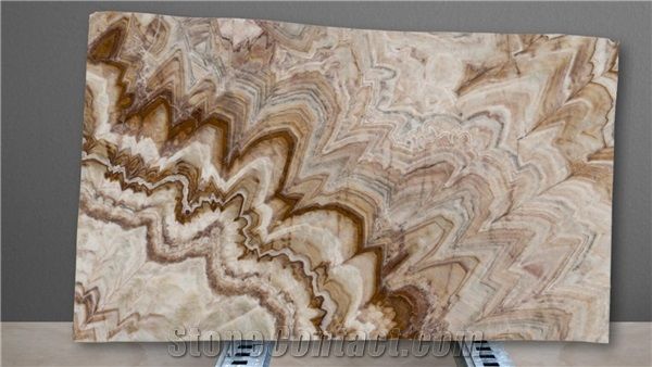 Turkey Coffee Line Onyx Big Polished Slab Bookmatched Wall