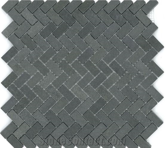 Natural Basalt Herringbone Mosaic