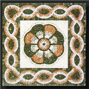 60x60 cm Antique Floor Mosaic Medallion, on Fiberglass Mesh
