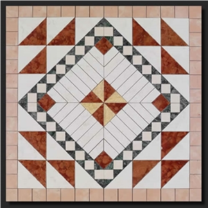 Rosette for Flooring. 70x70 Cm, on Fiberglass Mesh, Rosso Verona, Verde Guatemala, Bianco Antico, Rosa Perlino, Giallo Cleopatra