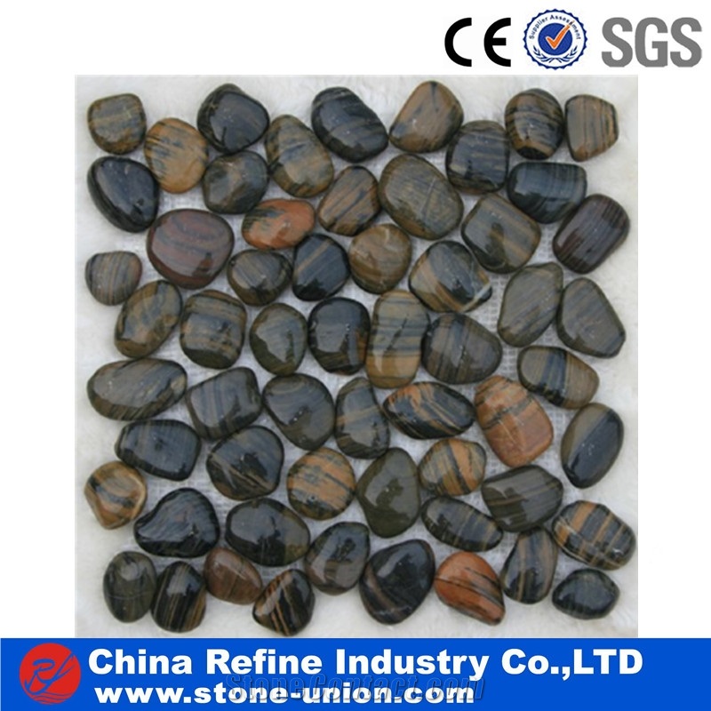 Black Pebble Mesh for Floor Paving,Black Polished River Stone Made in China,River Cobblestone Walkways in Garden,Cheap Pebbles in Bulk