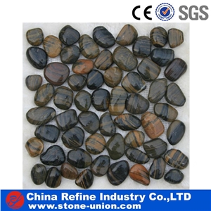 Black Pebble Mesh for Floor Paving,Black Polished River Stone Made in China,River Cobblestone Walkways in Garden,Cheap Pebbles in Bulk