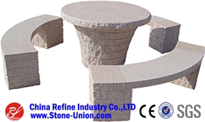 China Beige Granite Stone Table , Garden Stone Table / Benches, Garden Stone Tables and Chairs