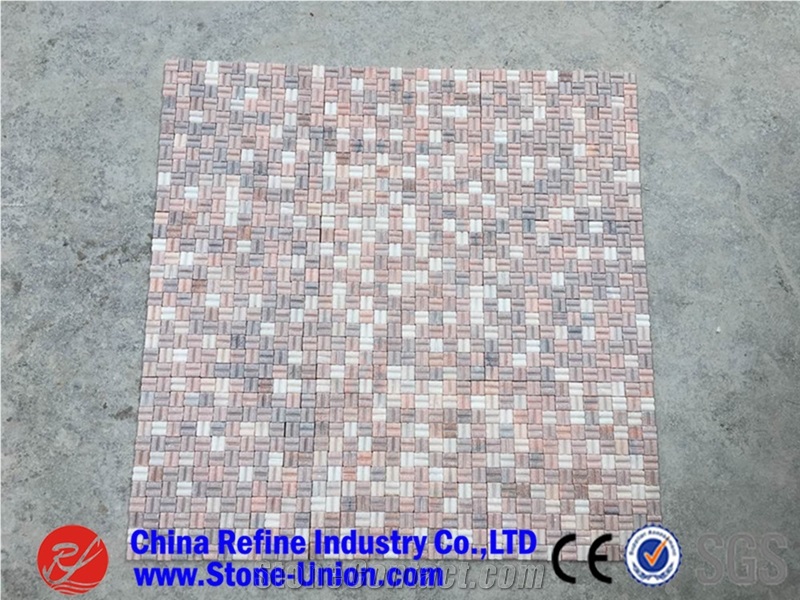 China Square Sunset Red Marble Mosaic