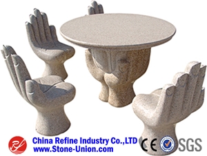 Light Yellow Stone Table, Garden Granite Stone Table / Benches, Garden Stone Tables and Chairs