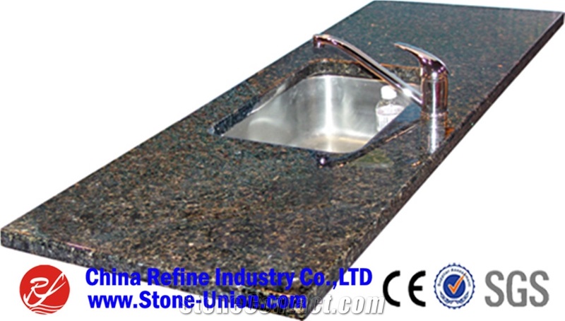 Modern Design Tan Brown Granite Polished Countertop And Stainless Steel Wash Basin