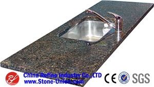 Modern Design Tan Brown Granite Polished Countertop And Stainless Steel Wash Basin Modern Design Tan Brown Granite Polished Countertop And Stainless Steel Wash Basin