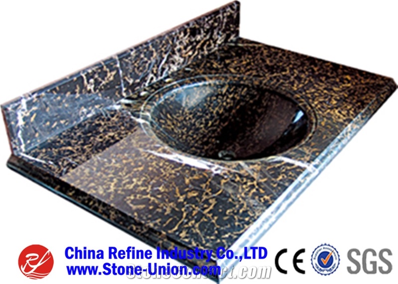 Modern Design Tan Brown Granite Polished Countertop And Stainless Steel Wash Basin