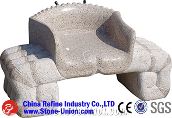 Yellow Rust Granite Granite Park Bench, Garden Stone Furniture, Outdoor Stone Chairs