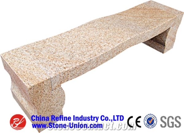 Yellow Rust Granite Long Stone Chair, Beige Granite Bench, Park Furniture