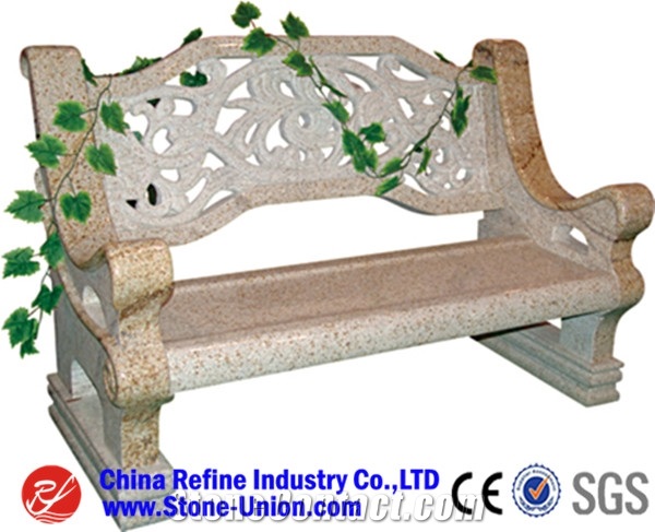 Yellow Rust Granite Long Stone Chair, Beige Granite Bench, Park Furniture