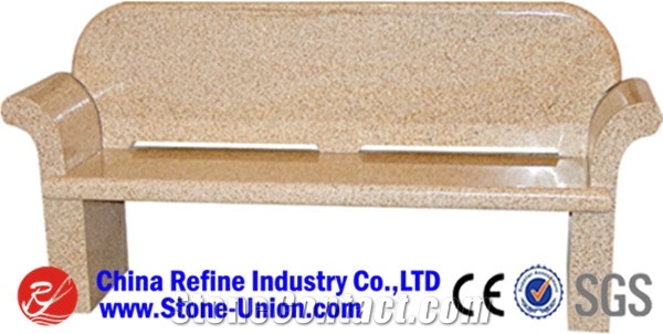 Yellow Rust Granite Long Stone Chair, Beige Granite Bench, Park Furniture