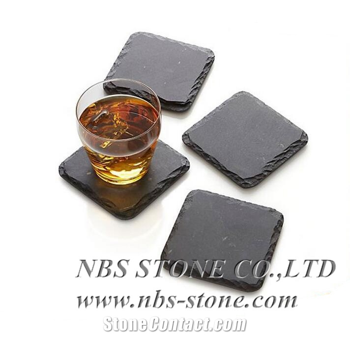 Kitchen Utensils,Modern Bar Restaurant Dinner Black Slate Stone Plate,Tea Trays,Handle,China Slate
