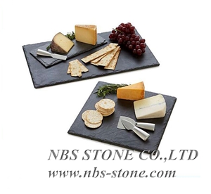 Kitchen Utensils,Modern Bar Restaurant Dinner Black Slate Stone Plate,Tea Trays,Handle,China Slate