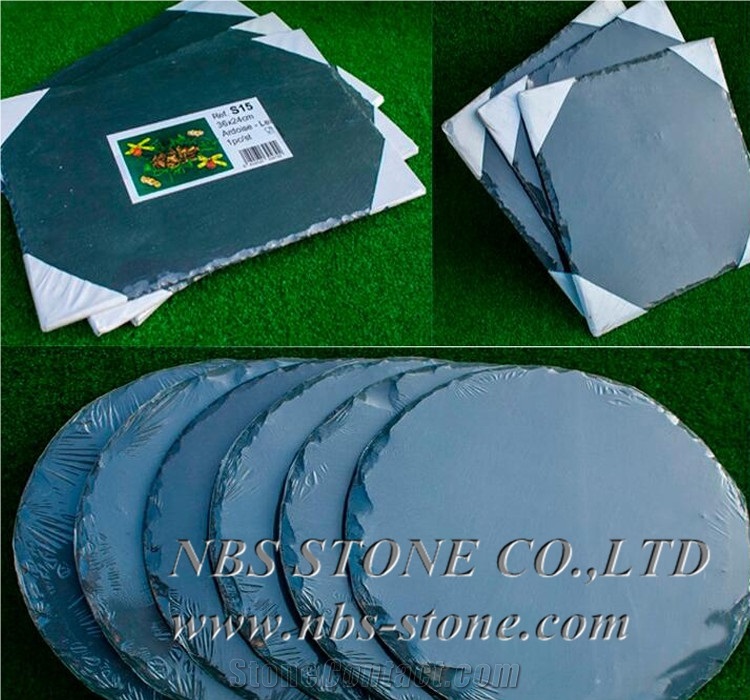 Kitchen Utensils,Modern Bar Restaurant Dinner Black Slate Stone Plate,Tea Trays,Handle,China Slate