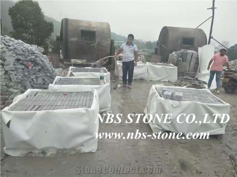 Tumble Cube Granite, Cobble Stone, Granite Light Grey Cube Stone, Paving Setts, Tumbled Cobble Stone 10x20x2/3cm for Walkway/Driveway/Coutryart Paving