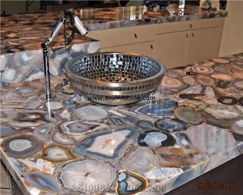 Agate Blue Semi Precious Stone Basin Worktops,Kitchen Worktops,Bar Tops,Island Tops,Blue Agate Kitchen Tops,Decorative Interior Tops
