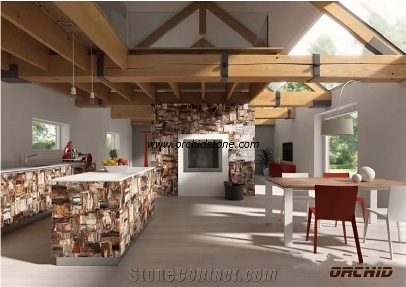 Natural Semi Precious Stone Petrified Wooden Kitchen Countertops,Kitchen Tops,Work Tops,Gemstone Petrified Wooden Fireplace Surrounding
