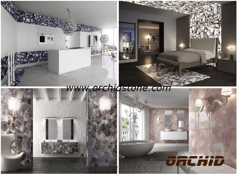 Pink Quartzite Semi Precious Stone Backlit Projects,Amethyst Wall Cladding Tiles Projects,Grey Agate Semi Precious Stone Translucent Tiles,Black & Lilac Agate Gem Stone Backlit Wall Cladding Tiles