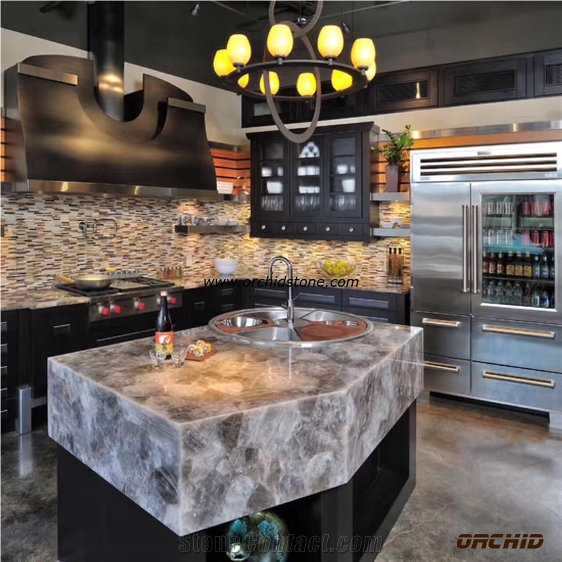 Smoky Quartz/Grey Quartz Translucent Semi Precious Stone/Gemstone for Kitchen Countertops,Island Tops,Bar Tops,Basin Tops,Custom Design Countertops