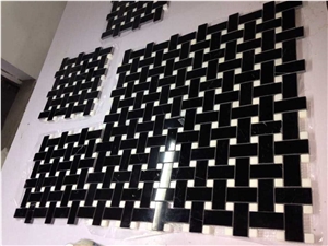 Basketweave/Herringbone/Hexagon Pattern Black Nero Marquina Marble Mosaic Tiles Polished,Honed,Natural Split Surface