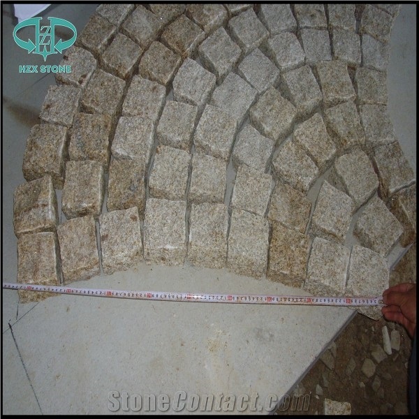 Granite G682 Cube Stone,Granite Paving Stone,G682 Yellow Beige Granite Bushhamered Paving Stone Square Shape Patio Walkway Driving Terrace Pavers Paving
