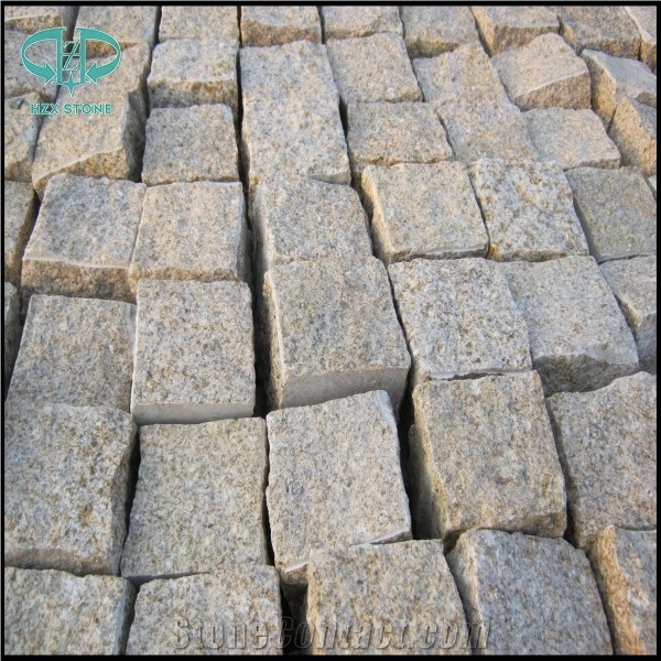 Granite G682 Cube Stone,Granite Paving Stone,G682 Yellow Beige Granite Bushhamered Paving Stone Square Shape Patio Walkway Driving Terrace Pavers Paving