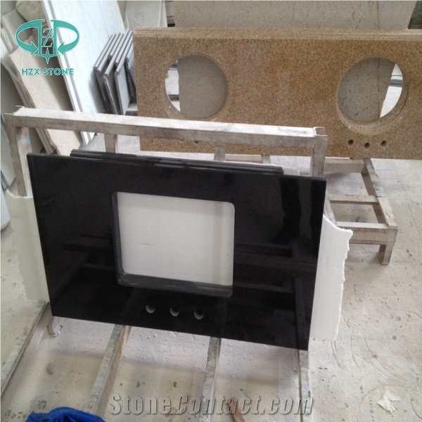 Hebei Black Granite/Absolute Black/China Black Granite Polished/Honed/Bush Hammered China Granite Countertop/Bath Top,Vanity Top