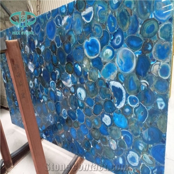 Polished Large Blue Agate Gemstone Slab from China