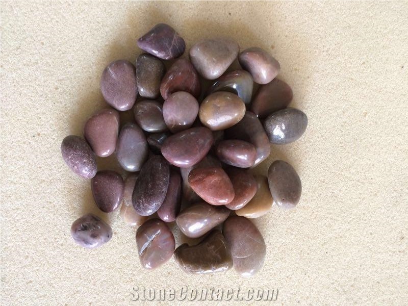 China Purple Pebble with High Polished,Round Special Color Pebble Stone,Mixed Color Polished River Pebble
