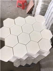 Honed Octagon Mosaic Tile Marble Crema Marfil Octagon Mosaic Tile for Bathroom
