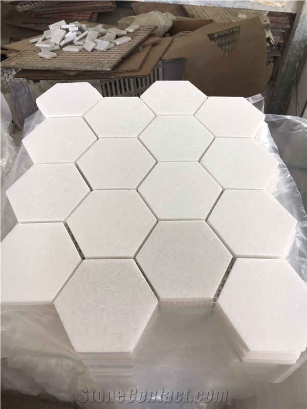 Honed Octagon Mosaic Tile Marble Crema Marfil Octagon Mosaic Tile for Bathroom