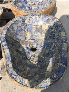 Irregular Farm Basin Blue Natural Stone Irregular Vessel Sink for Bathroom