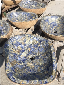 Irregular Farm Basin Blue Natural Stone Irregular Vessel Sink for Bathroom