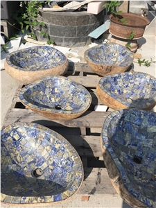 Sodalite Blue Stone Mosaic Sink Blue Granite Solid Surface Basin For Bathroom Sodalite Blue Stone Mosaic Sink Blue Granite Solid Surface Basin For Bathroom