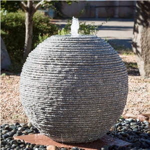 Garden Grey Granite Stone Sphere Ball Fountain