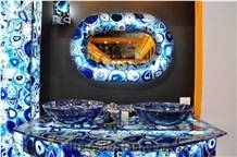 Natural Blue Agate,Gemstone,Semiprecious Stone Slab Cut Size Countertop,Interior Decorative Top Luxury Onyx with High Value